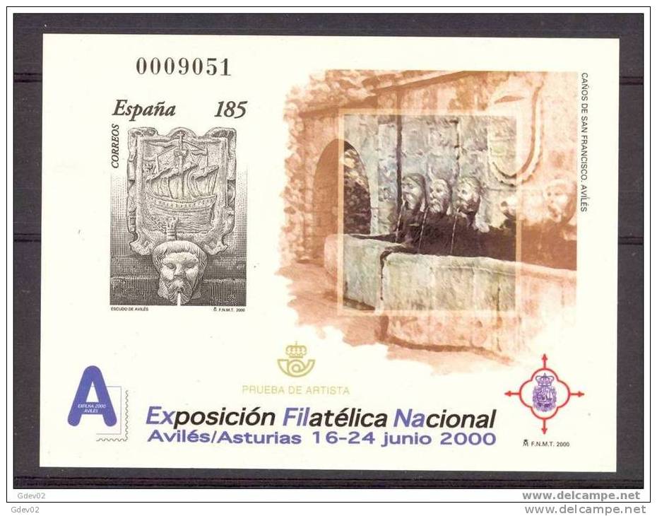 ESPO72-158THC-JA32. España .PRUEBA OFICIAL 72 EXFILNA 2000. AVILES. (Ed 72) LUJO - Feuillets Souvenir