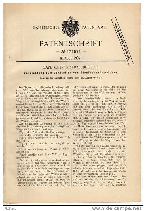 Original Patentschrift - C. Kuhn In Strassburg I.E., 1900, Strassenbahn , Weiche , Eisenbahn !!! - Tools