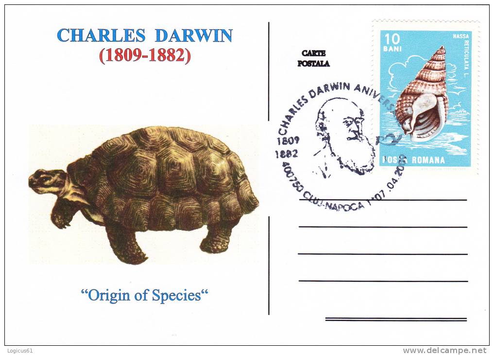 Romania,Cluj-Napoca:CHARLES DARWIN (1809 - 1882)-Origin Of Species,Origine Des Espèces,Postcarte Postale-Romania. - Schildpadden