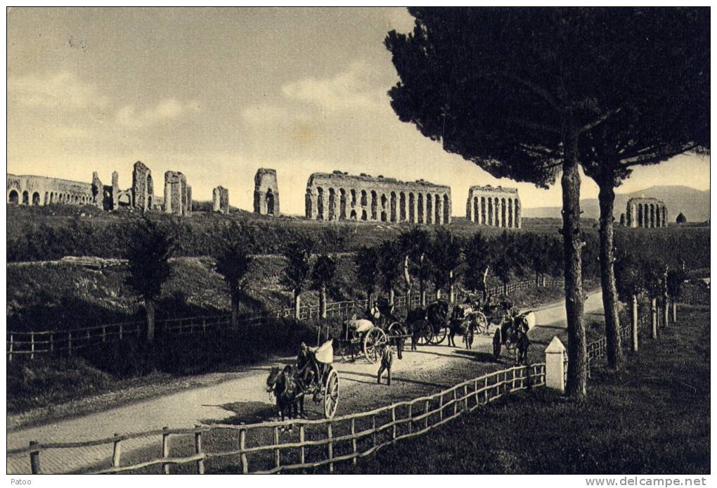 CP ITALIENNE  DENTELEE  /AQUEDUC DE CLAUDE SUR LA VIA APPIA / ATTELAGES CHEVAUX EN PREMIER  PLAN - Bridges