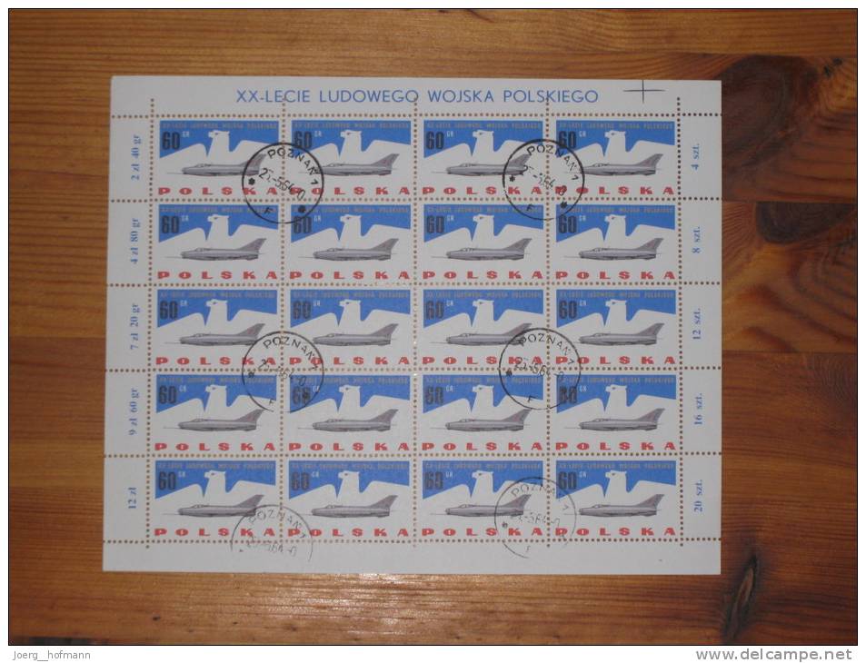 Polen Poland Sheet Bogen Flugzeug Jet Plane Aircraft 1963 Gestempelt Used 60 Gr. Stempel 23.5.64 Poznan Druckereizeichen - Full Sheets