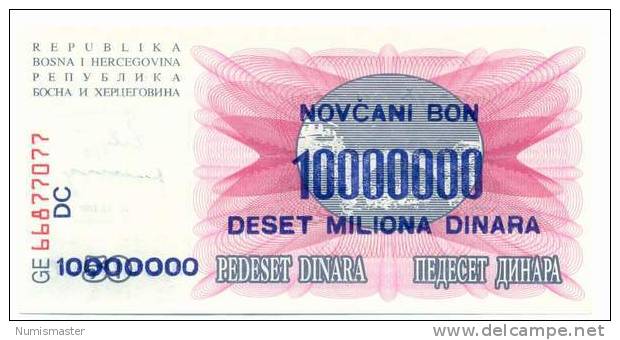 BOSNIA , 10 000 000 / 50 DINARA 10.11.1993. P-36, UNC - Bosnie-Herzegovine