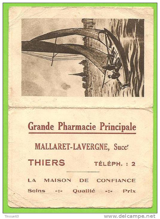 63 - THIERS - Calendrier 1942 - Grande Pharmacie Principale MALLARET-LAVERGNE, Successeurs - Kleinformat : 1941-60