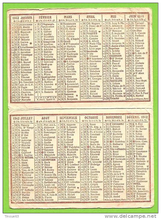 63 - THIERS - Calendrier 1942 - Grande Pharmacie Principale MALLARET-LAVERGNE, Successeurs - Small : 1941-60