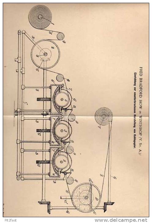 Original Patentschrift - F. How In Winthrop , USA , 1901 , Maschine Für Kohlepapier Herstellung !!! - Tools