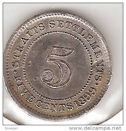 *Straits Settlements 5 Cents 1899  Km 10  Vf - Maleisië