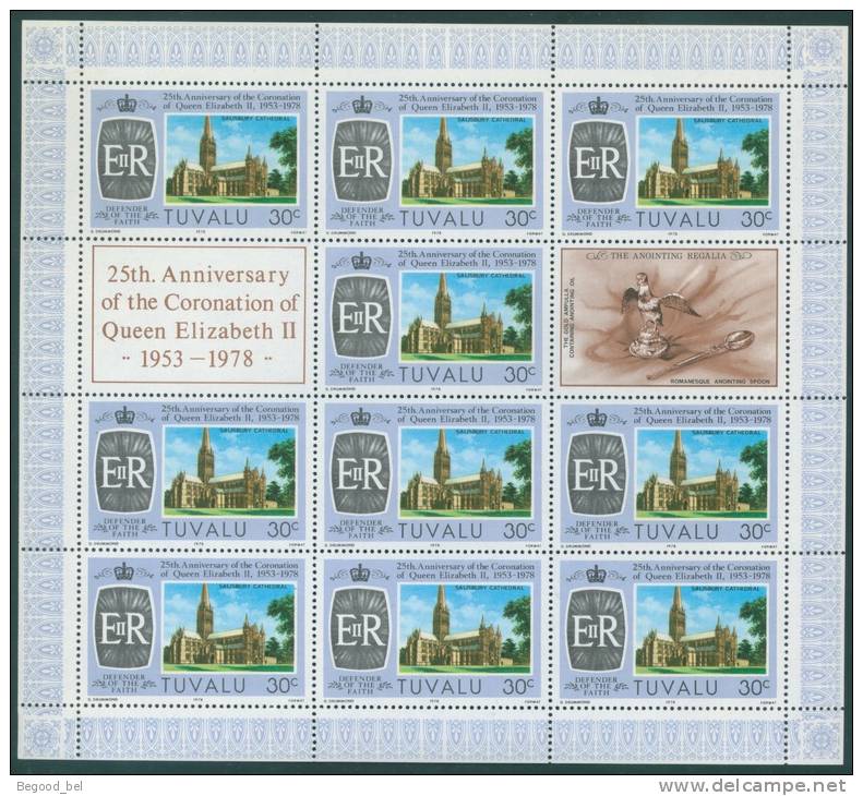 TUVALU - MNH/*** LUXE NEUF - 1978 - 25TH CORONATION ANNIV. ELIZABETH II SHEETS - SG 89-92 Mi 69-71 Yv 69-72 Lot 5910 - Tuvalu