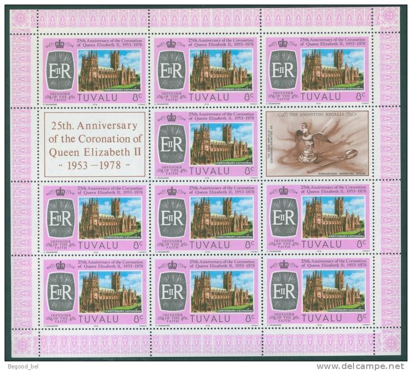 TUVALU - MNH/*** LUXE NEUF - 1978 - 25TH CORONATION ANNIV. ELIZABETH II SHEETS - SG 89-92 Mi 69-71 Yv 69-72 Lot 5910 - Tuvalu