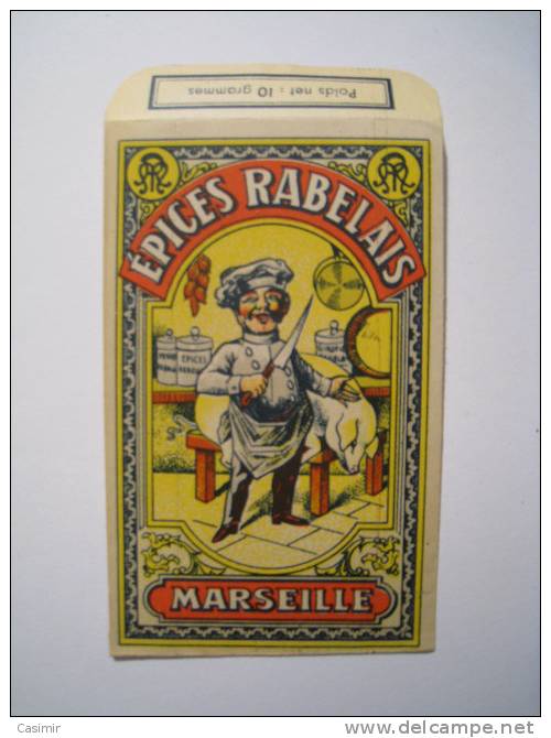 P003 - sachet Epices Rabelais Marseille - thème du boucher et du cochon