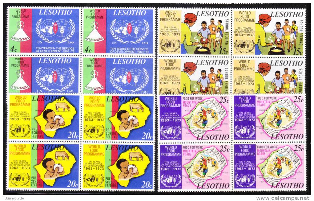 Lesotho 1973 World Food Program 10th Anniversary Map FAO Blk Of 4 MNH - Lesotho (1966-...)