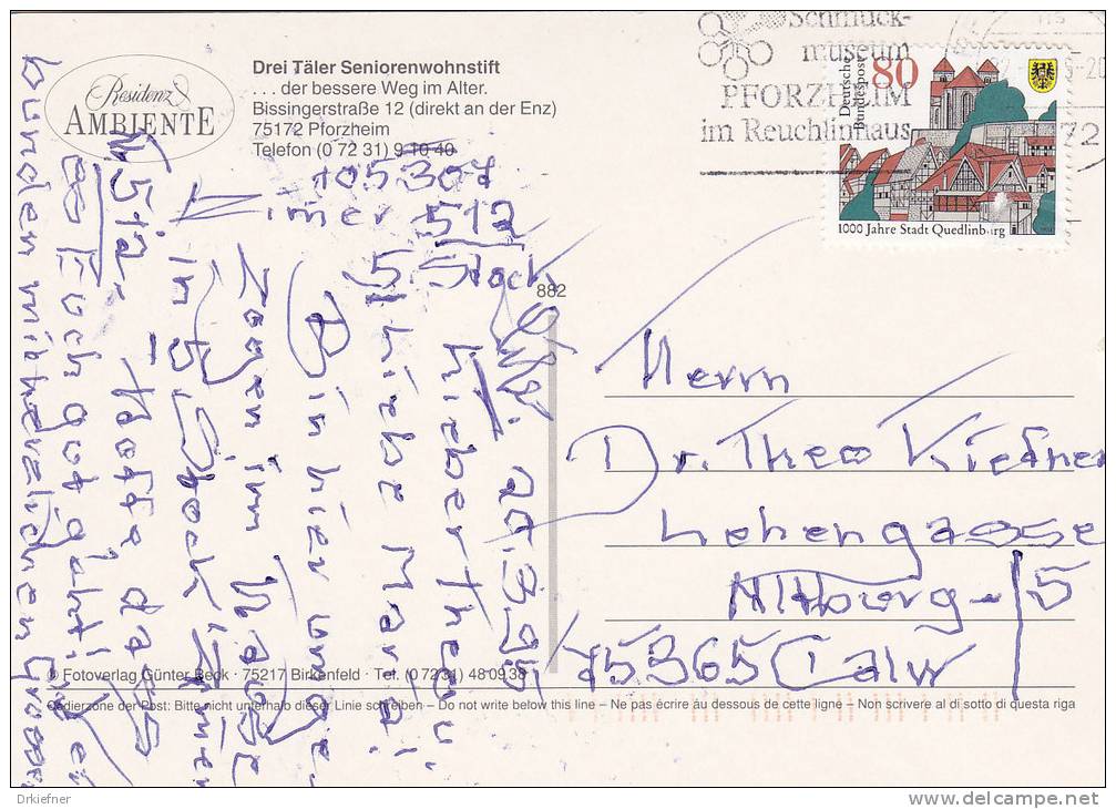 PFORZHEIM, Seniorenresidenz AMBIENTE, Stempel: Pforzheim  22.3.1995 - Pforzheim