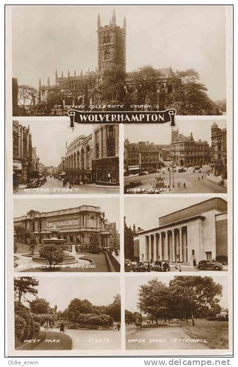 Alte AK Wolverhampton 1940/41, 7 Pictures, Queen Square, Tettenhall, West Park - Wolverhampton