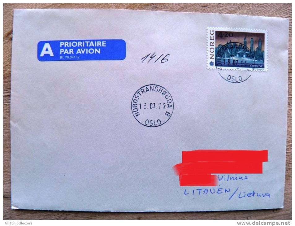 Cover Sent From Norway To Lithuania, Europa Cept, 1992, Ship - Lettres & Documents