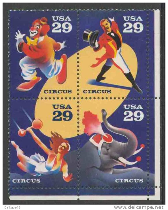 USA United States 1993 Mi 2348 /51 YT 2145 /48 Sc 2750 /53 ** Bicentenary Of First Circus Performance In America/ Zirkus - Circo