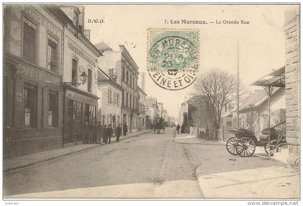 LES MUREAUX - La Grande Rue, Fiacre, Café, Cycles Et Auto, Animé - Les Mureaux