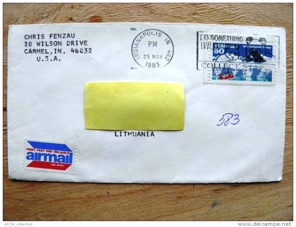 Cover Sent From USA To Lithuania,  1993, Antarctic Treaty, Mountains, Ship, Cancel Bears Panda (?) - Covers & Documents