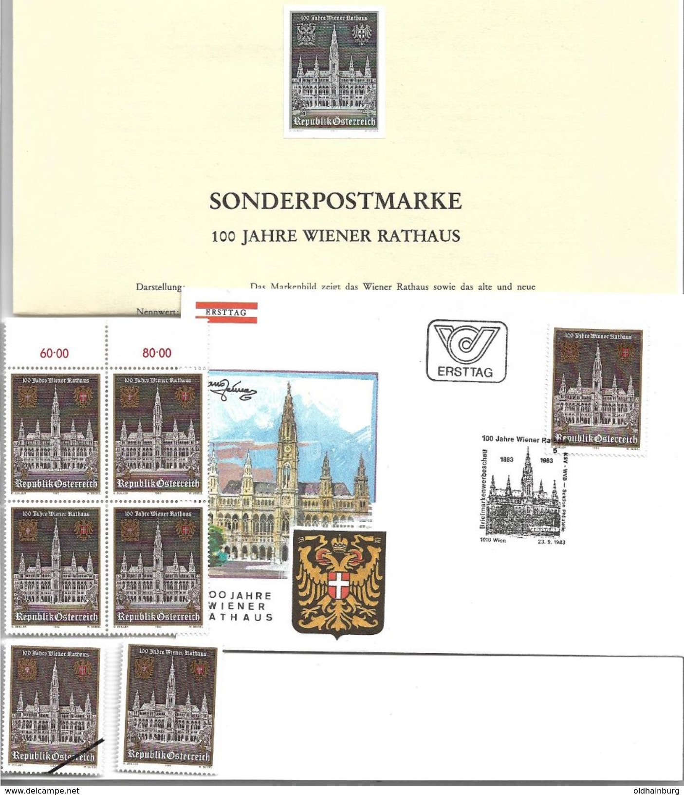 1508h: Wiener Rathaus 100 Jahre, Schwarzdruck Plus Viererblock **, Einzelmarke, Mustermarke Und FDC - Variétés & Curiosités