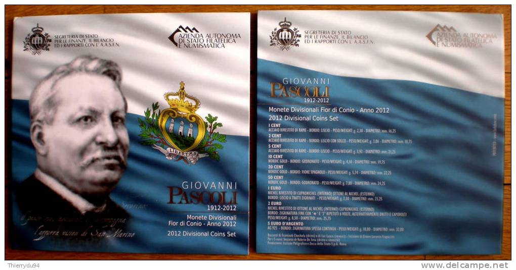 San Marin San Marino Set Pascoli BU 2012 UNC 1 2 5 10 20 50 Cent 1 2 Euro 5 Euro Argent 2012 Skrill Paypal OK - San Marino