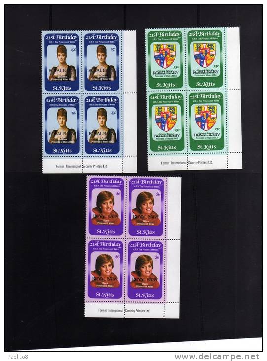 ST. KITTS 1982 PRINCESS LADY DIANA BIRTHDAY - 21° COMPLEANNO MNH QUARTINA - St.Kitts E Nevis ( 1983-...)