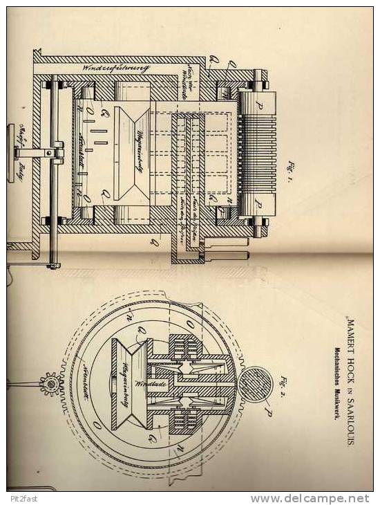 Original Patentschrift - M. Hock In Saarlouis , 1886 , Mechanisches Musikwerk , Jukebox , Musik !!! - Maschinen