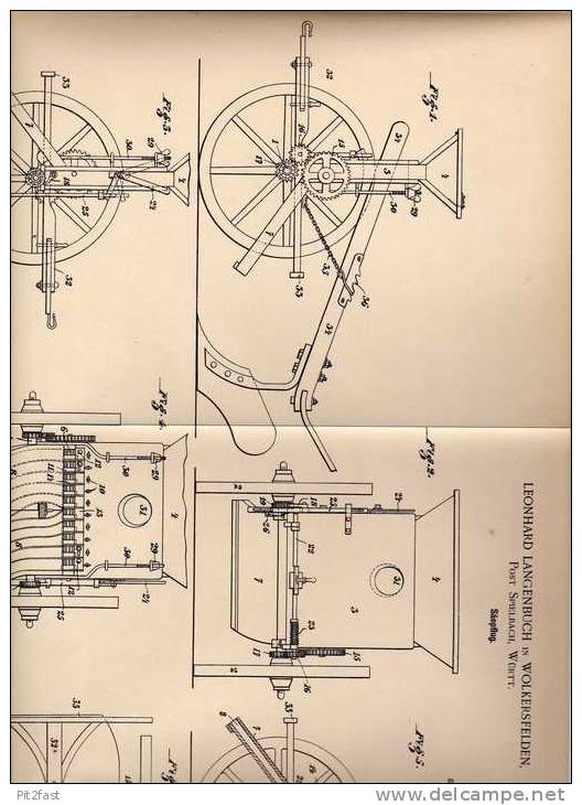 Original Patentschrift - L. Langenbuch In Wolkersfelden ,Post Spielbach ,1899, Saepflug, Agrar , Pflug , Landwirtschaft - Tools