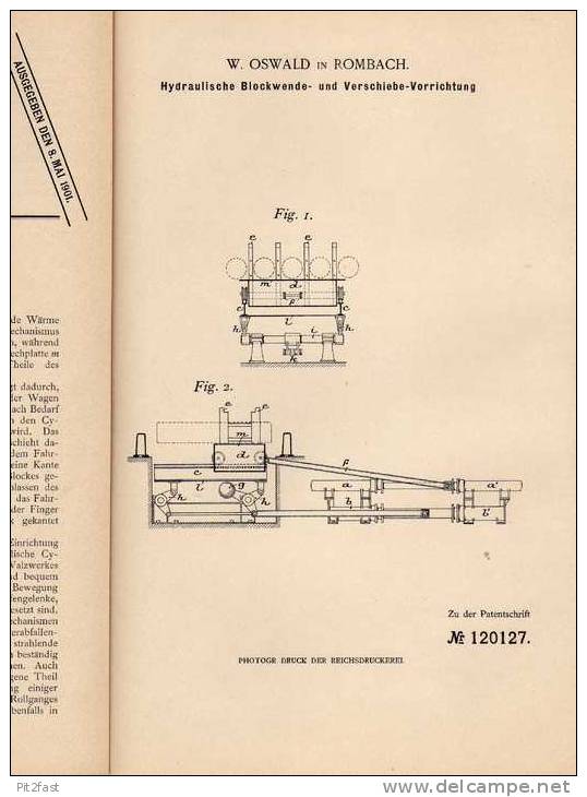 Original Patentschrift - W. Oswald In Rombach / Rombas , 1900 , Walzwerk - Vorrichtung , Moselle !!! - Tools