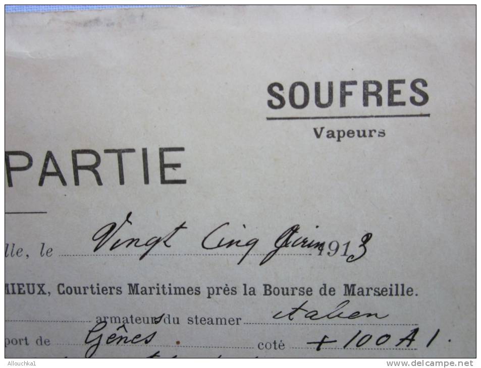 CONNAISSEMENT Charte Emplacement Party Messagerie MARITIME:fiscal Bateau Navire Vapeur:Ugo Marseille à Cette-1913 - Transports