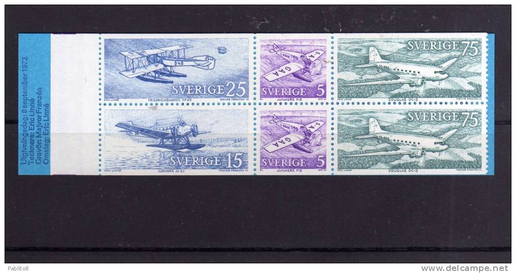 SWEDEN - SVERIGE - SVEZIA 1972 AIRPLANES BOOKLET - AEROPLANI LIBRETTO MNH - 1951-80