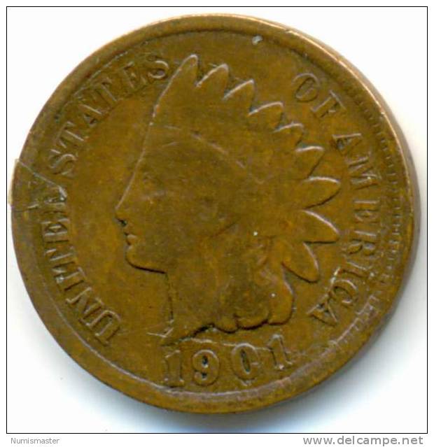 1901 , INDIAN HEAD CENT , UNCLEANED COIN - 1859-1909: Indian Head