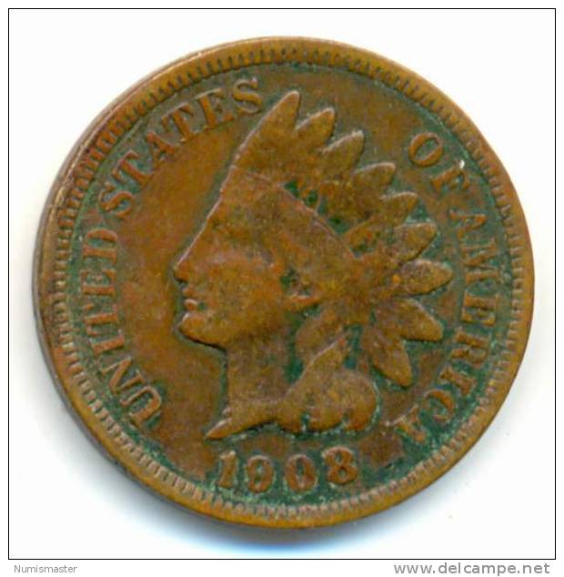 1908 , INDIAN HEAD CENT , UNCLEANED COIN - 1859-1909: Indian Head