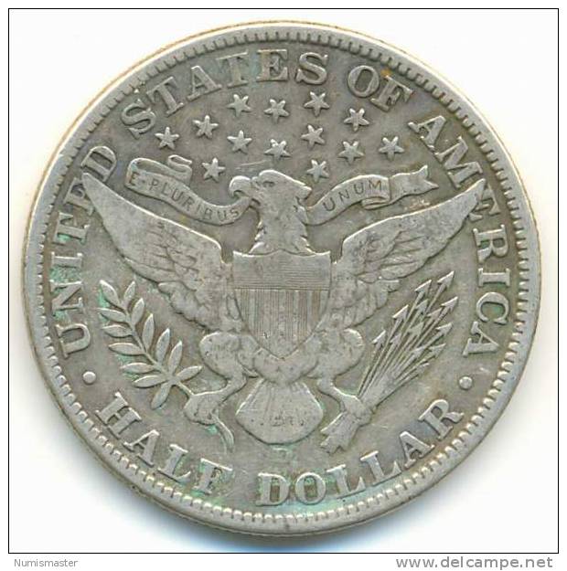 1913 D, BARBER HALF DOLLAR  ,UNCLEANED SILVER COIN - 1892-1915: Barber