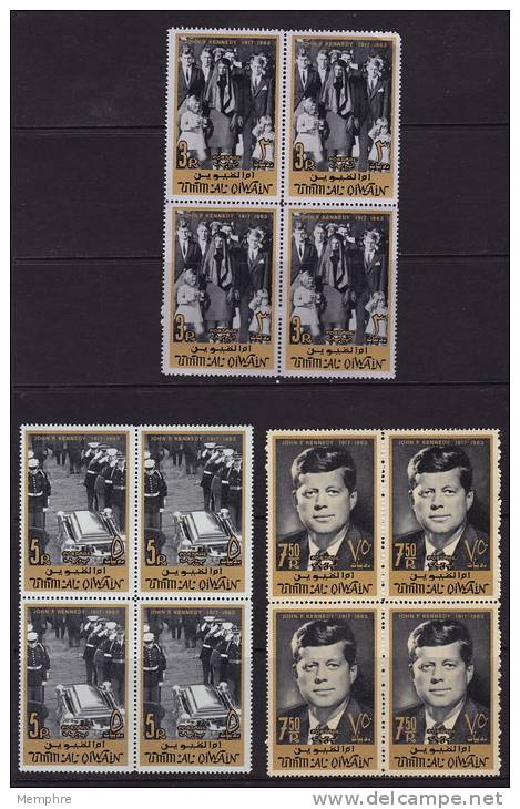 1965  Kennedy  Issue The 3 Highest Values In MNH Condition Blocks Of 4  Michel 35-37 ** MNH - Umm Al-Qiwain