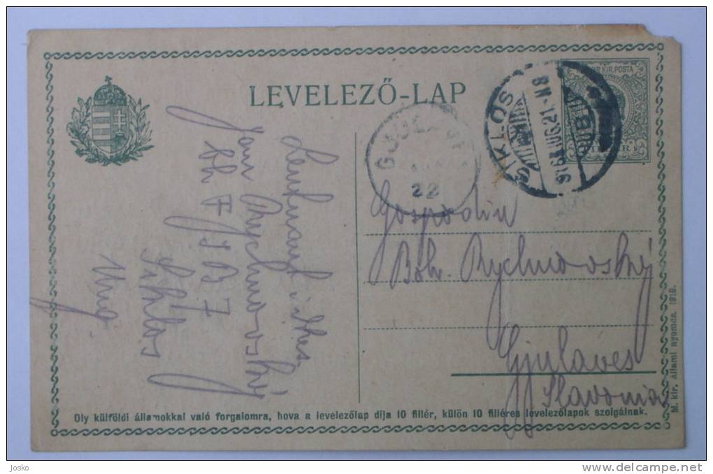 SIKLOS ( Hungary )   * Austria-Hungary K.u.K. Travelled 1916. To GJULAVES ( Djulovac , Daruvar ) In Croatia - Briefe U. Dokumente