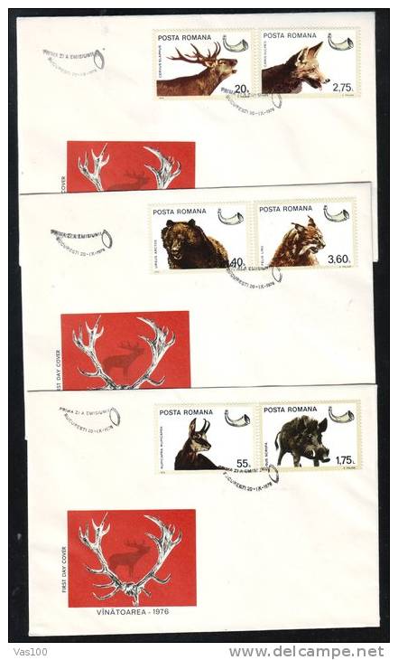 DEER, 3X, 1976, COVER FDC, ROMANIA - Gibier