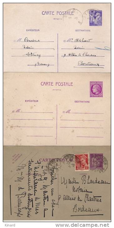 3 ENTIERS POSTAUX. 281-651-679... De 1939à1944.. - Lots Et Collections : Entiers Et PAP