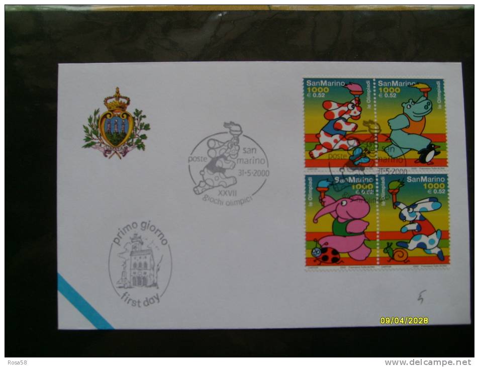 2000 Busta Primo Giorno FDC Giochi Olimpici I 4 Val. Se Tenant Fumetti PIMPA - Cartas & Documentos