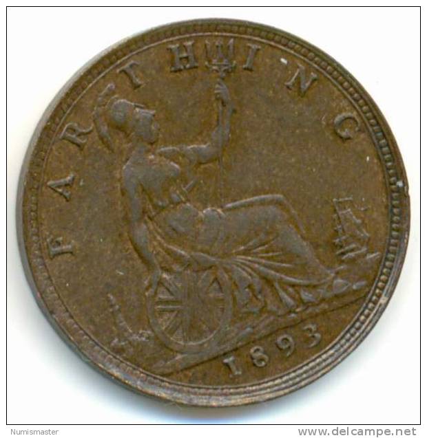 GREAT BRITAIN , FARTHING 1893 - A. 1/4 - 1/3 - 1/2 Farthing