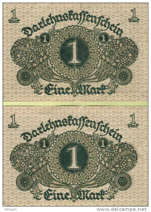 Lot De 2 Billets De Banque Allemand - 2 X 1 Mark De 1920 - 2 Numéros Se Suivant -              (2414) - 1 Mark