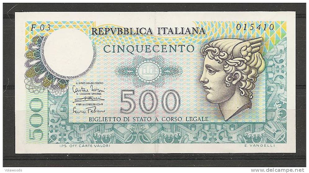 Italia - Banconota Non Circolata AUNC (piega Centrale) Da 500 Lire "Mercurio" - 1974 #19 - 500 Lire