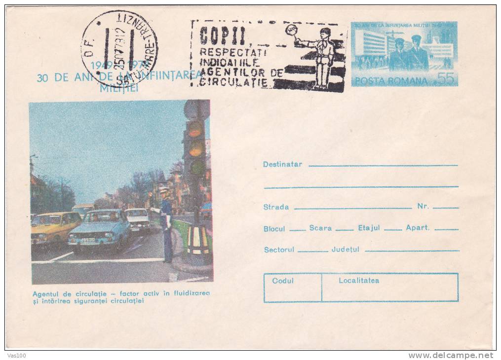 TRAFFIC POLICE, 1979, COVER STATIONERY, ENTIER POSTAL, OBLITERATION CONCORDANTE, ROMANIA - Polizei - Gendarmerie