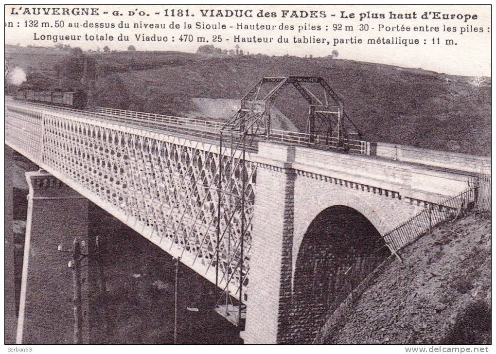 CARTE ANCIENNE C.P.A. 63770 LES FADES LE VIADUC SIOULE SAINT GEORGES LES ANCIZES COMPS PUY DE DOME GOUTTEFANGEAS N° 1181 - Saint Gervais D'Auvergne