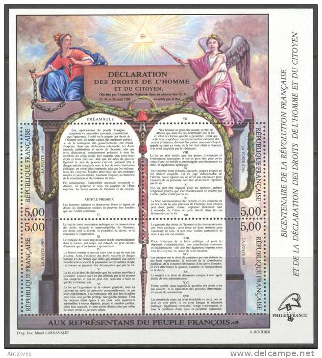 France 1989 200th Anniv. Of French Revoliution Angel Block MNH** - Revolución Francesa