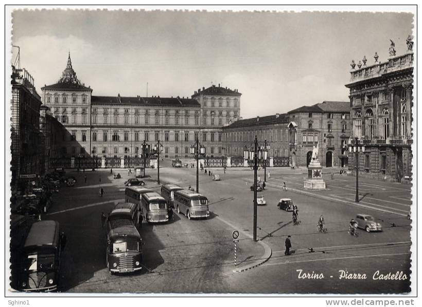 TORINO - PIAZZA CASTELLO. AUTO AUTOMOBILE CAR VOITURE BUS AUTOBUS - Places & Squares