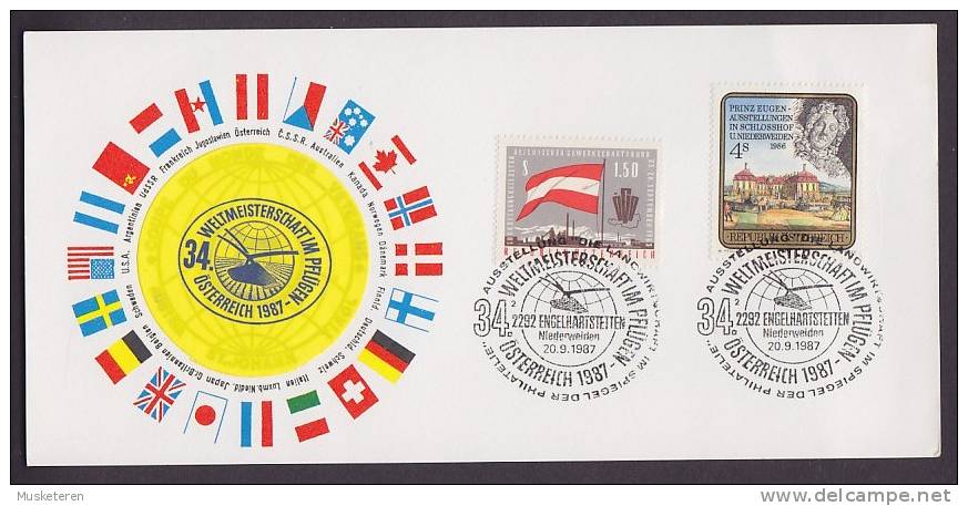 Austria Sonderstempel Weltmeisterschaft Im Flügen ENGELHARTSTETTEN 1987 Card Flag Cachet Flagge - Covers & Documents