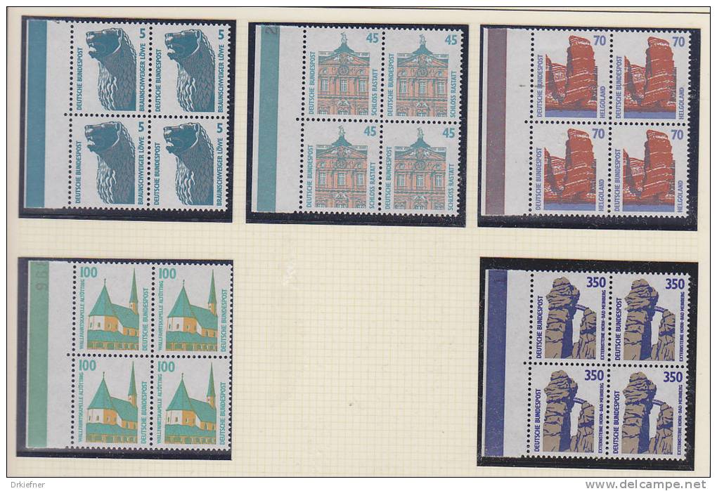 BRD 1406+1407, 14548, 1468-1469, 4erBlock Postfrisch, Sehenswürdigkeiten 1989/90 - Rollenmarken