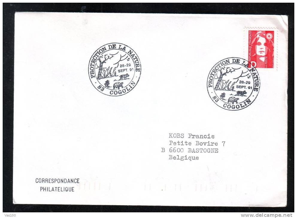 TURTLE, TREES, NATURE PROTECTION, 1991, METER MARK ON COVER, FRANCE - Schildpadden