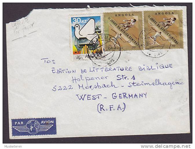 Angola Airmail Par Avion Label UIGE 1985 URGENTE Cover To MORSBACH - STEINMELHAGEN Germany - Angola