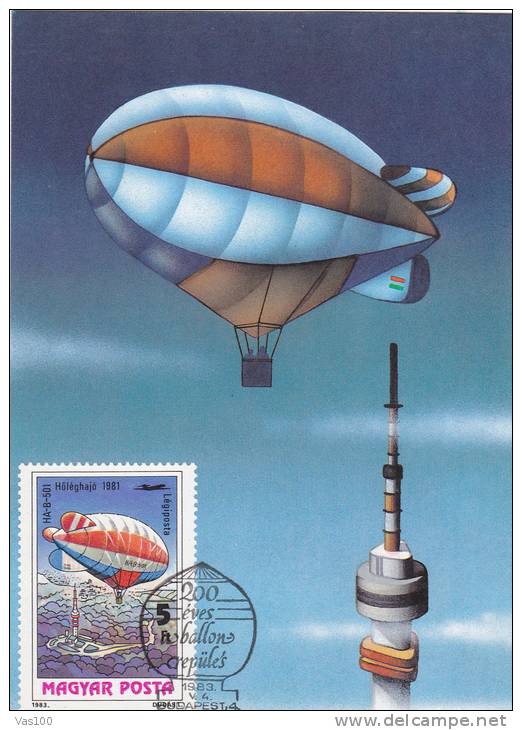 BALOON, 1983, CM. MAXI CARD, CARTES MAXIMUM, HUNGARY - Zeppelins