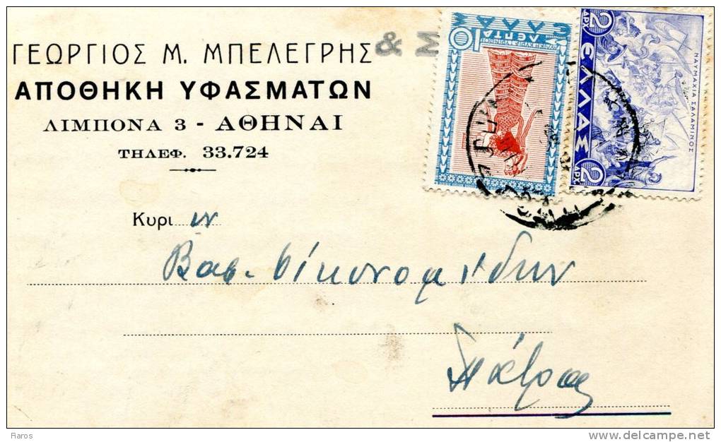 Greek Commercial Postal Stationery- Posted From "Georgios M.Mpelegris" Textile Warehouse-Athens [7.12.1939] To Patras - Ganzsachen