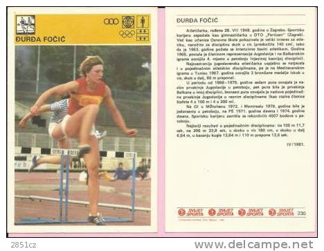 SPORT CARD No 230 - &#272;UR&#272;A FO&#268;I&#262;, Yugoslavia, 1981., 10 X 15 Cm - Atletica